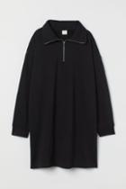 H & M - Collared Sweatshirt Dress - Black