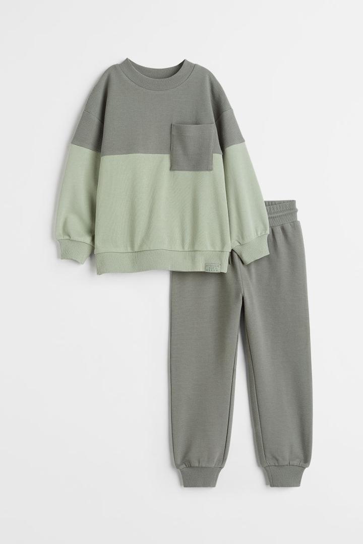 H & M - 2-piece Shirt And Joggers Set - Green