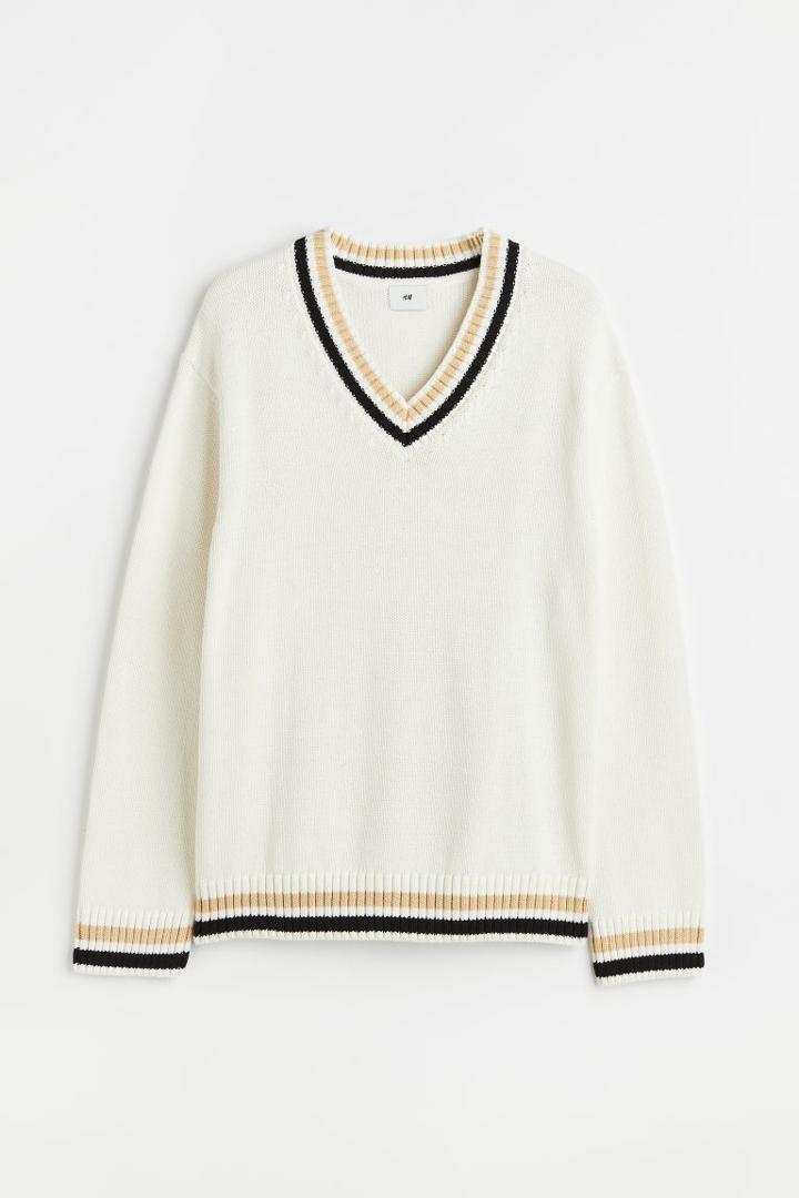 H & M - Relaxed Fit Cotton Sweater - White