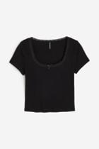 H & M - Lace-trimmed Cotton Top - Black