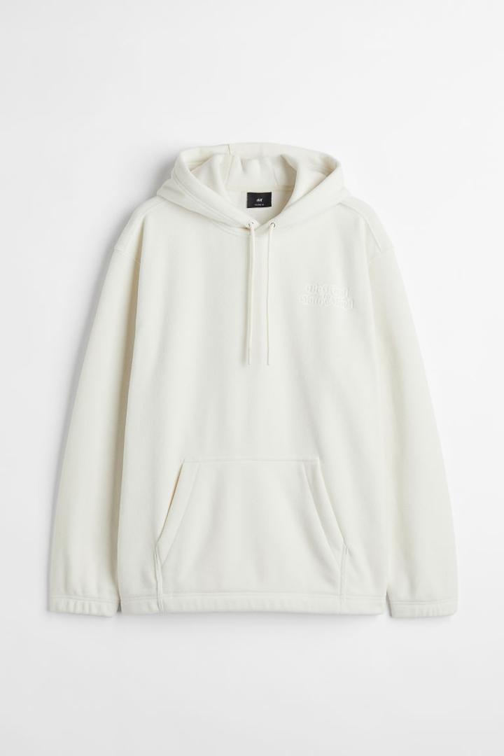 H & M - Relaxed Fit Fleece Hoodie - White
