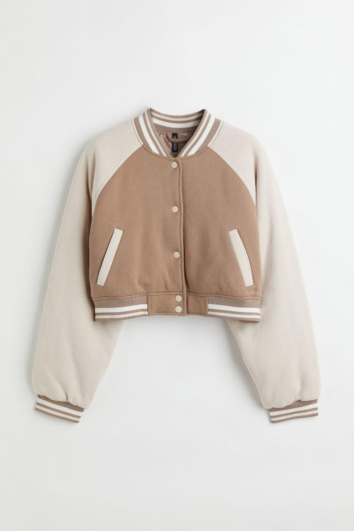H & M - Crop Baseball Jacket - Brown