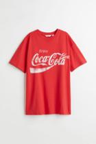 H & M - Oversized Graphic T-shirt - Red
