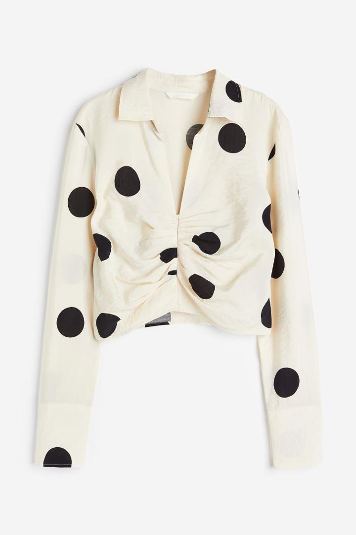 H & M - Blouse With Collar - Beige