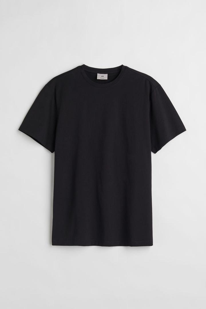 H & M - Regular Fit Pima Cotton T-shirt - Black