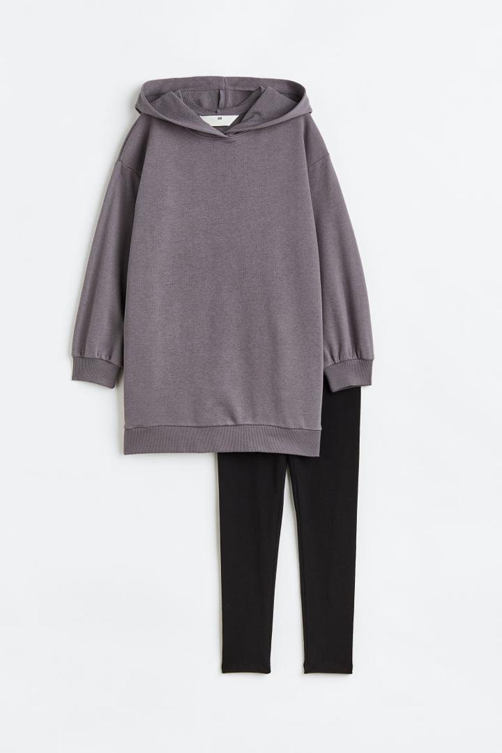 H & M - 2-piece Dress And Leggings Set - Gray