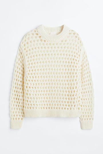 H & M - Oversized Pointelle-knit Sweater - White