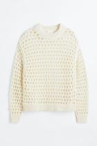 H & M - Oversized Pointelle-knit Sweater - White