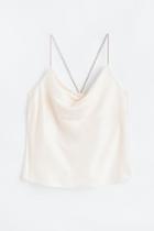 H & M - Rhinestone-strap Satin Camisole Top - White