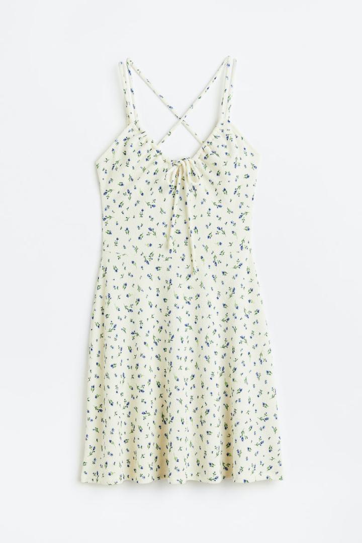 H & M - Crinkled Drawstring-detail Dress - White