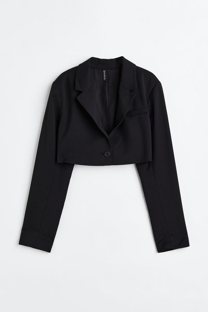 H & M - Twill Crop Blazer - Black