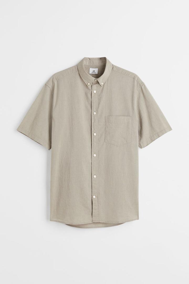 H & M - Regular Fit Short-sleeved Shirt - Green