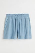 H & M - Crinkled Cotton Shorts - Blue