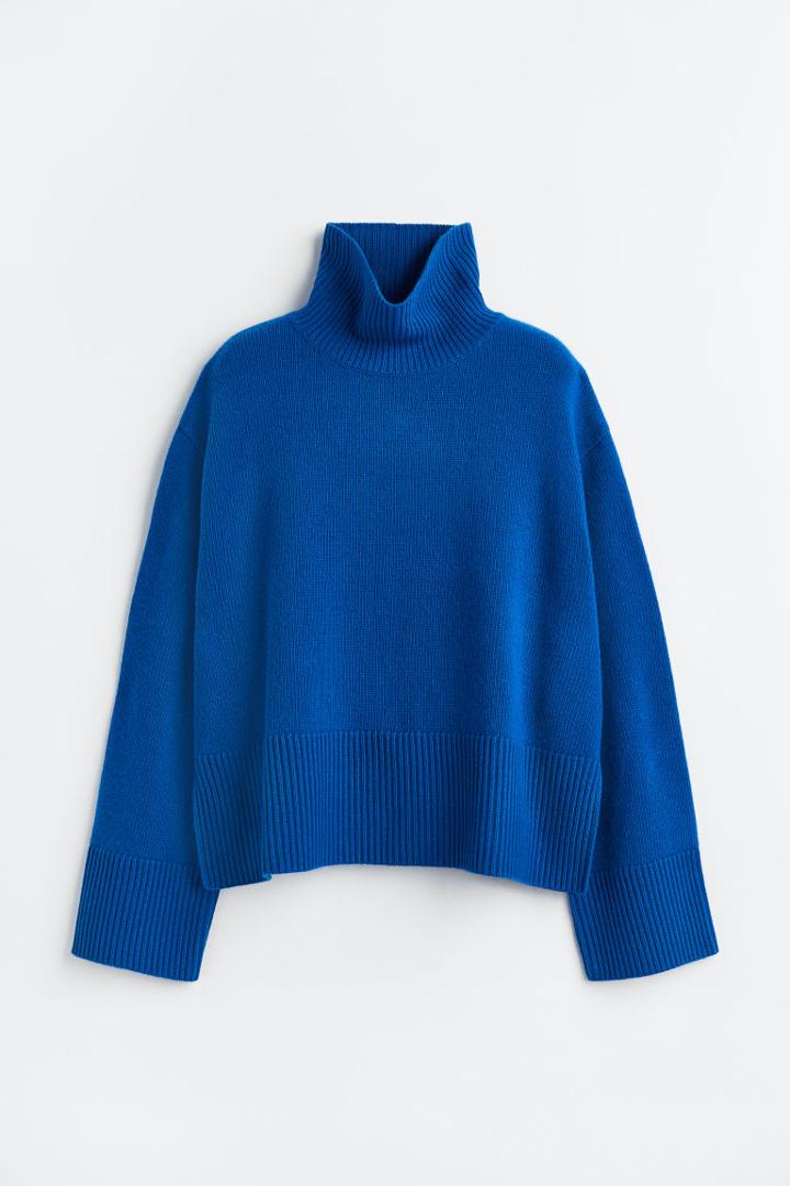 H & M - Oversized Turtleneck Wool-blend Sweater - Blue