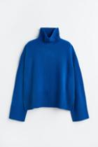 H & M - Oversized Turtleneck Wool-blend Sweater - Blue