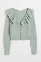 H & M - Flounce-collared Cardigan - Green