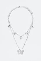 H & M - Double-strand Rhinestone Necklace - Silver