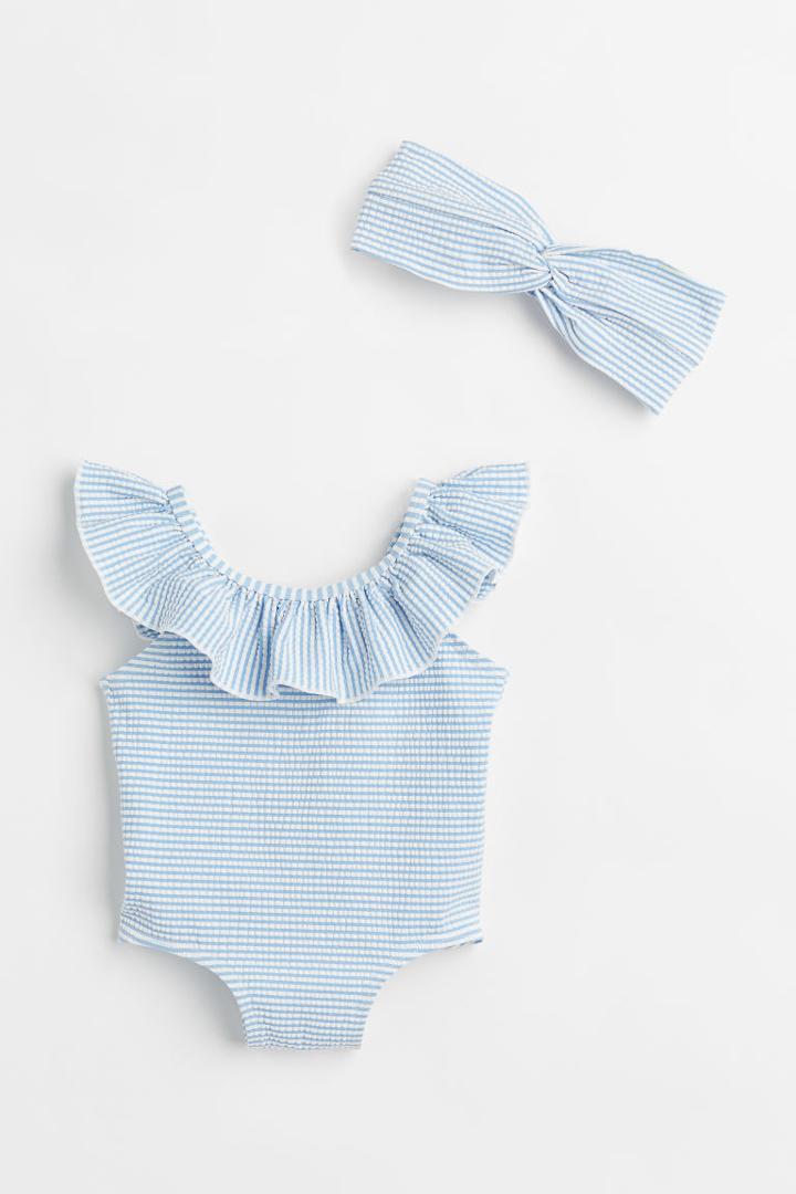 H & M - Swimsuit And Hairband Set - Blue