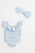 H & M - Swimsuit And Hairband Set - Blue