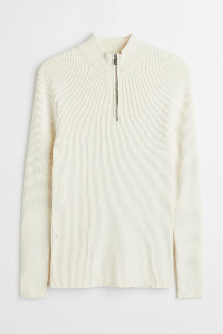H & M - Muscle Fit Rib-knit Sweater - White