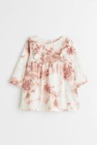 H & M - Patterned Ruffled Dress - White