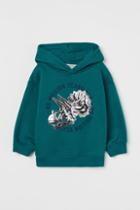 H & M - Hoodie With Motif - Turquoise