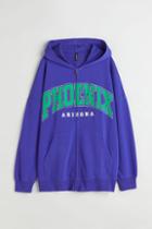 H & M - Oversized Printed Zip-through Hoodie - Purple