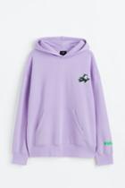H & M - Oversized Fit Printed Hoodie - Purple