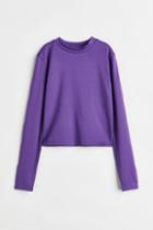 H & M - Short Ribbed Cotton Jersey Top - Purple