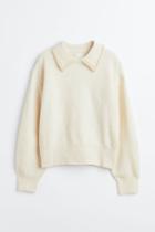 H & M - Beaded-collar Sweater - White