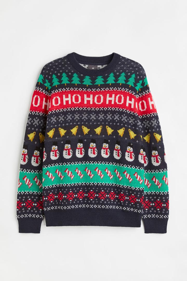 H & M - Regular Fit Jacquard-knit Sweater - Blue