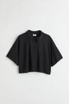 H & M - Cropped Polo Shirt - Black