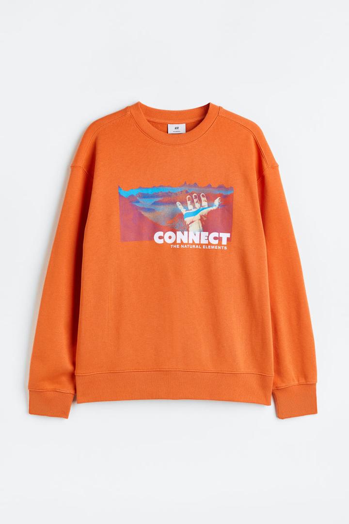H & M - Relaxed Fit Printed Sweatshirt - Orange