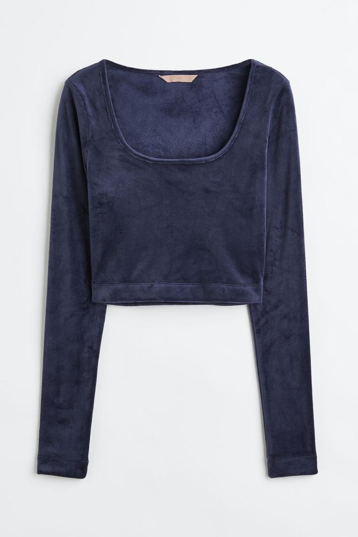 H & M - Velour Crop Top - Blue