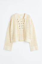 H & M - Pointelle-knit Sweater With Lacing - Beige