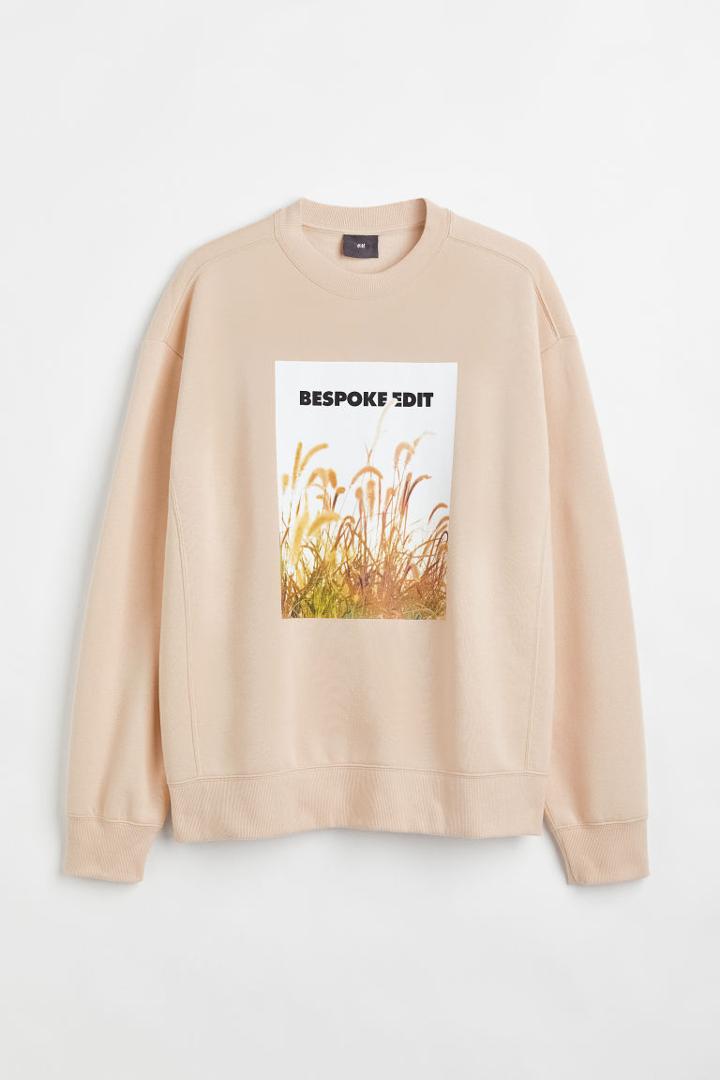 H & M - Relaxed Fit Printed Sweatshirt - Beige