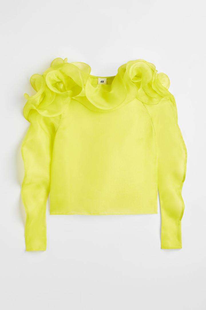 H & M - Flounce-trimmed Top - Green