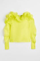 H & M - Flounce-trimmed Top - Green