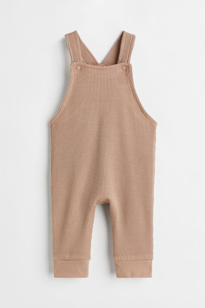 H & M - Waffled Overall Jumpsuit - Beige