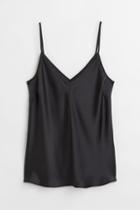 H & M - Satin V-neck Camisole Top - Black