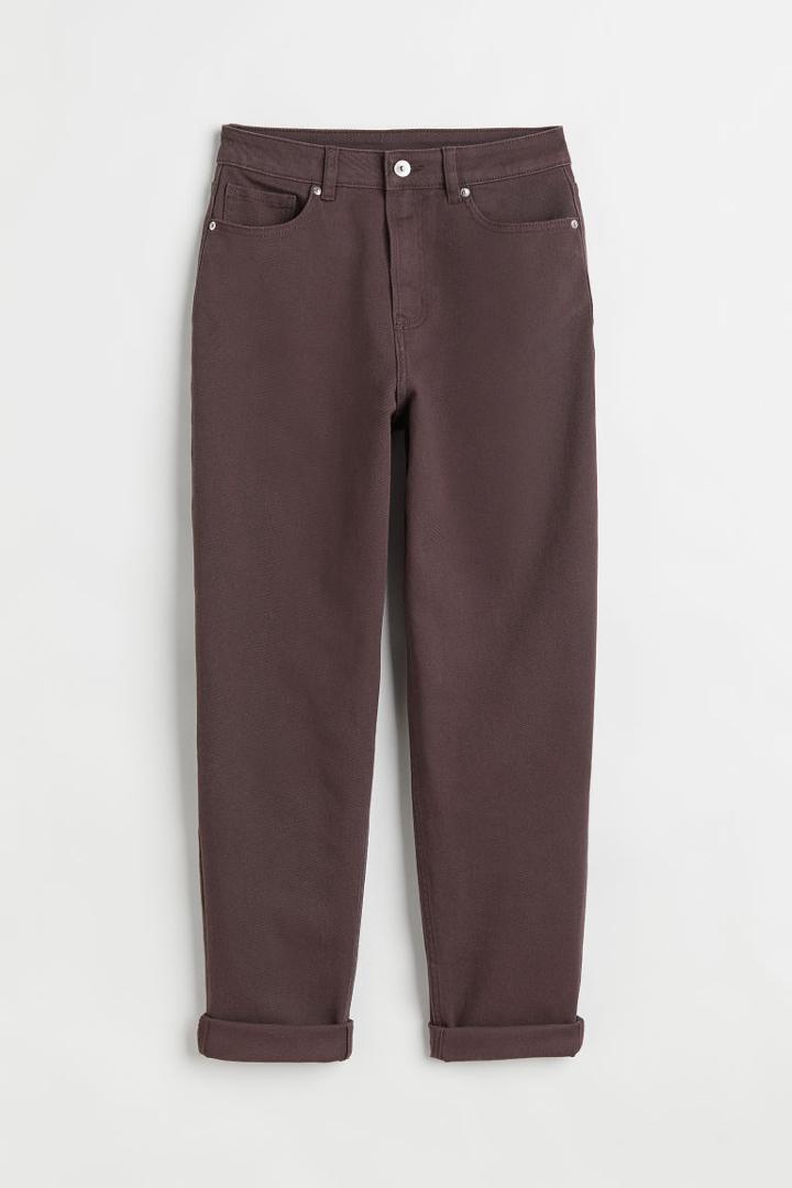 H & M - Mom Loose Fit Twill Pants - Brown