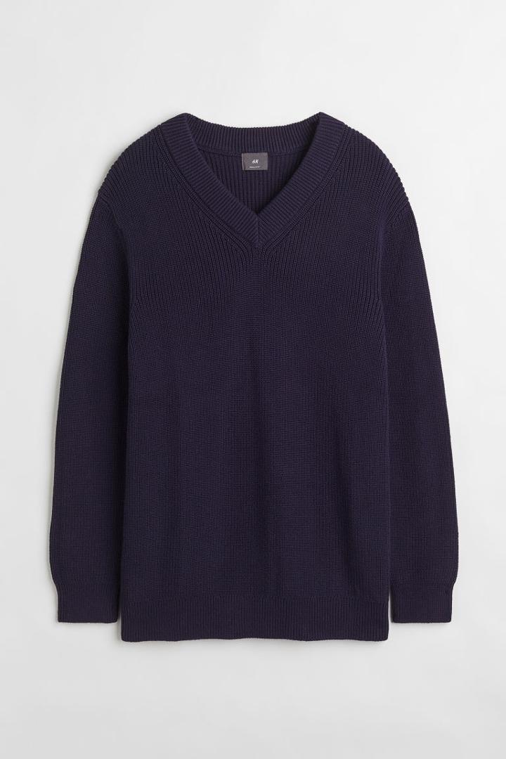 H & M - Regular Fit V-neck Sweater - Blue