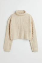 H & M - Crop Turtleneck Sweater - Beige