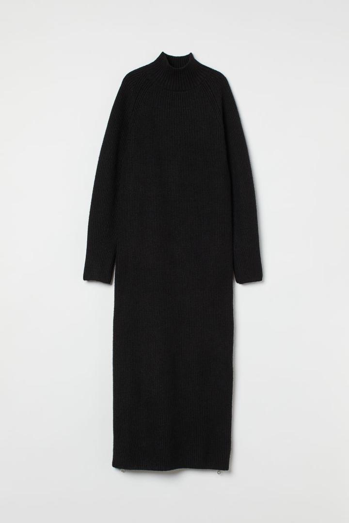 H & M - Knit Dress With Zippers - Black