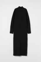 H & M - Knit Dress With Zippers - Black