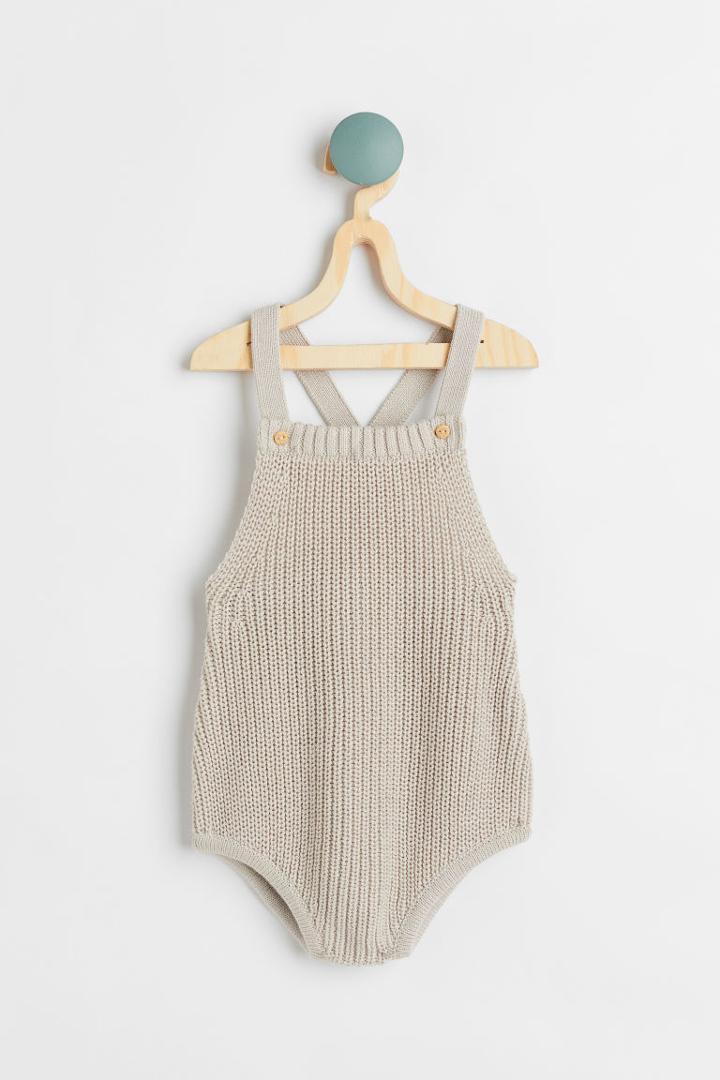 H & M - Knit Cotton Romper Suit - Brown
