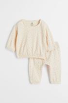 H & M - 2-piece Crinkled Cotton Jersey Set - Beige