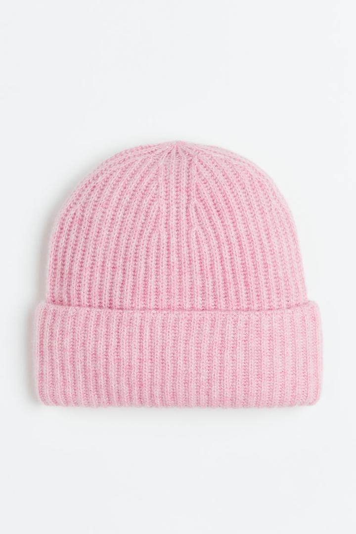 H & M - Rib-knit Cashmere Hat - Pink