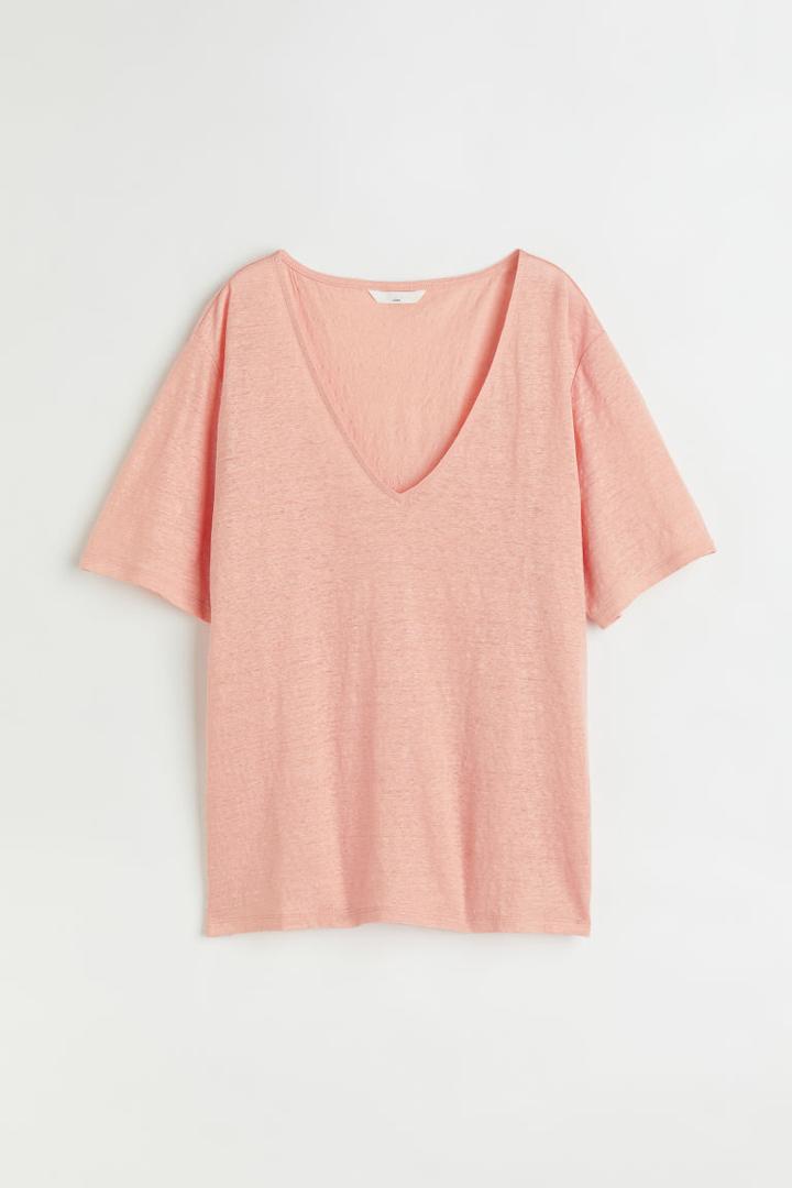 H & M - Linen Jersey T-shirt - Orange