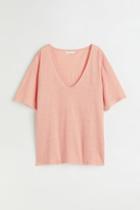 H & M - Linen Jersey T-shirt - Orange